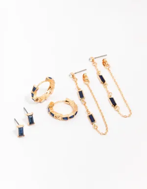 Gold Navy Mix Earring 3-Pack