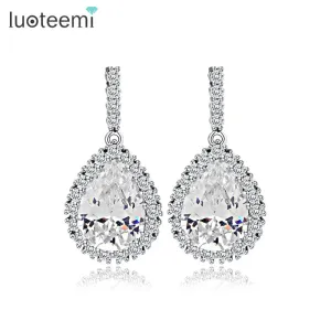 LUOTEEMI AAA Cubic Zirconia Classic Big Drop Crystal Earrings with Tiny CZ Luxury Bridal Wedding Earrings for Women  Wholesale