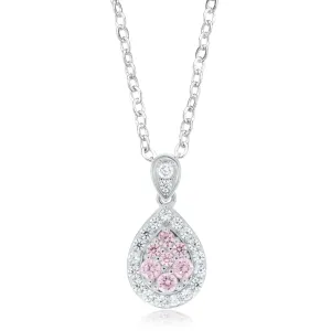 Sterling Silver Round Pink & White Cubic Zirconia Pendant